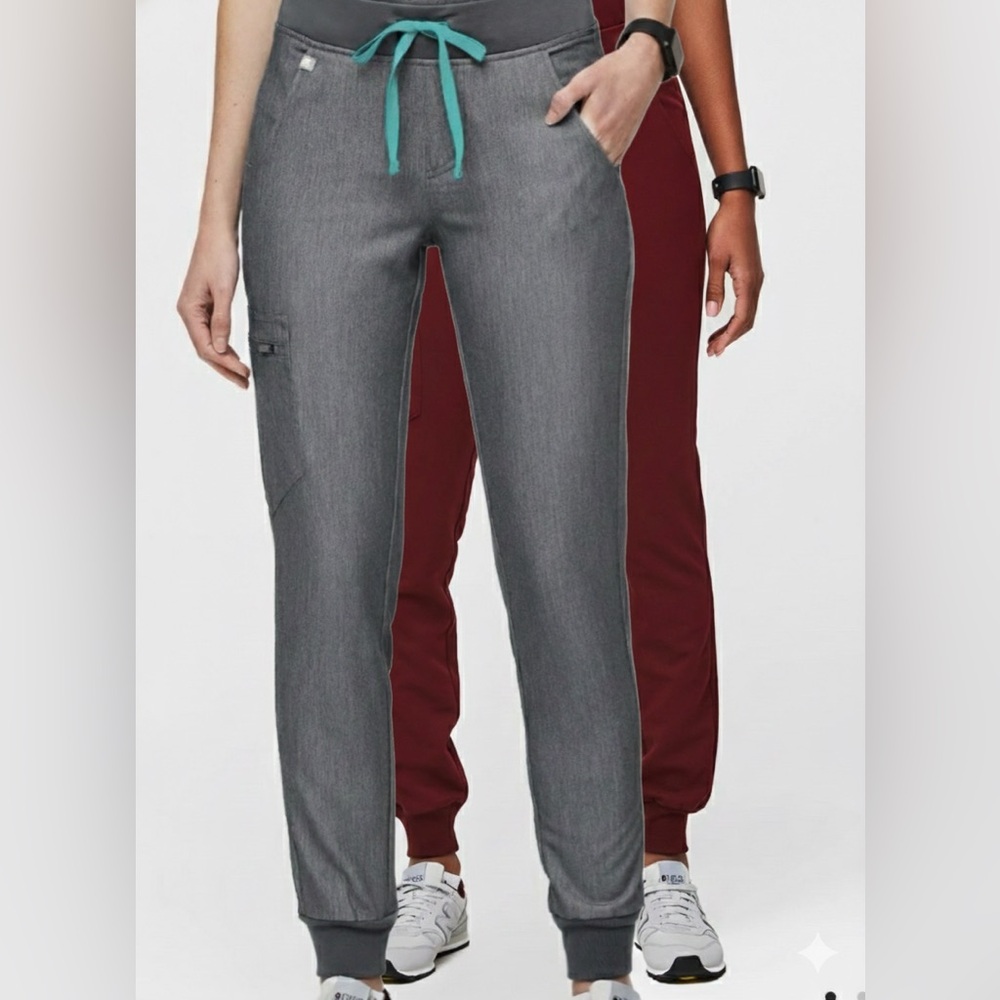 Women’s Gray Knit Drawstring scrub Pant,  & 1 Maroon Scrub Pant With Drawstring.